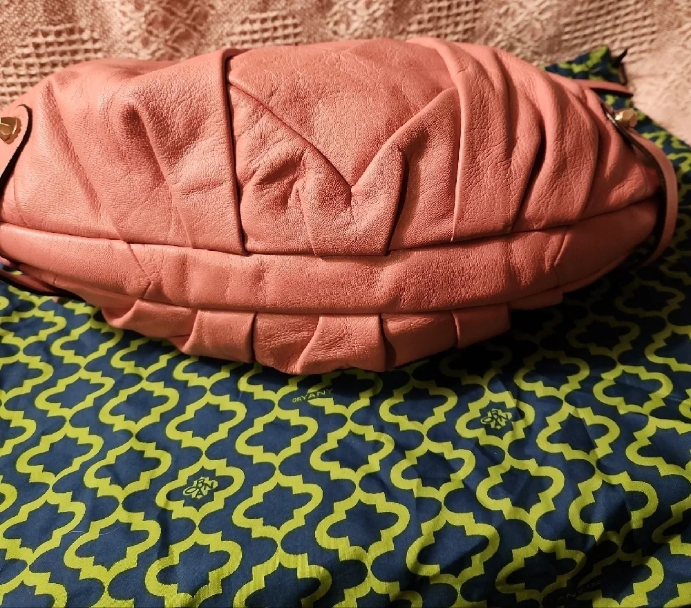Oryany Rose Pink Leather Hobo Bag With Dustbag